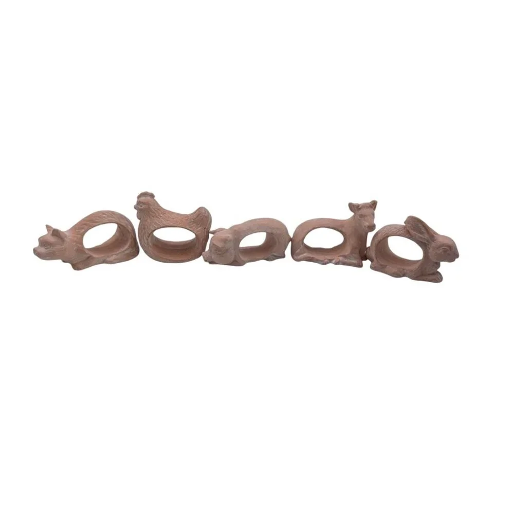 Set of 5 Toyo Terra Cotta Clay Animal Napkin Rings